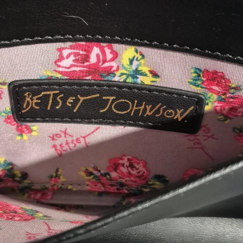 Betsey Johnson Black Croc-Patterned Wristlet